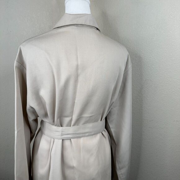 Ego Women's Button Front Trench Coat Tie Waist Long Sleeve Gray - Picture 6 of 15